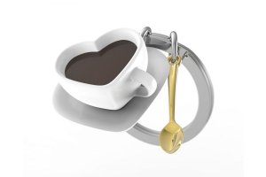 MTM Klíčenka Šálek kávy ve tvaru srdce se lžičkou